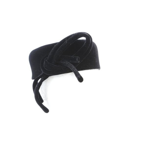 Vintage Black Velvet Hat Pillbox Fascinator Bow Retro Mid Century Cocktail main image 4
